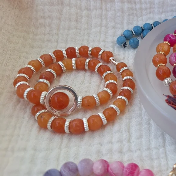 Orange Sunstone Praywr/meditation Beads with Silver Accents - Picture 2 of 2
